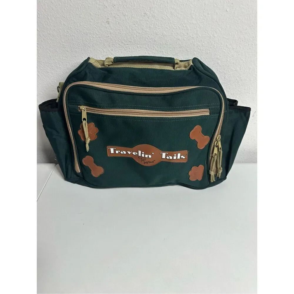 Travelin' Tales by Just Bepaws Pet Travel Bag Green Brown Tan 15" X 10" See Note